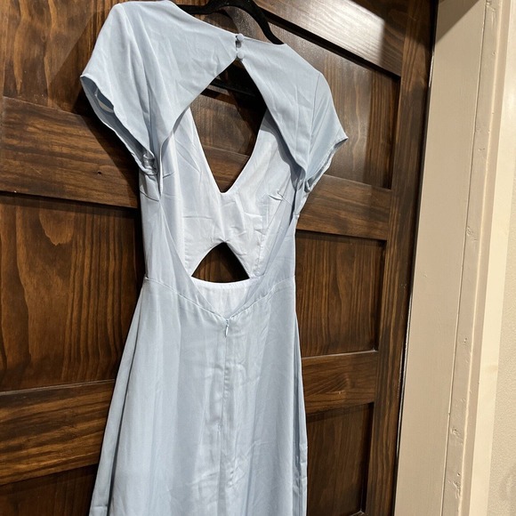 Super Down Dress Women Extra Small Light Baby Blue Long Maxi Cut Out Cap Sleeve - Picture 6 of 11